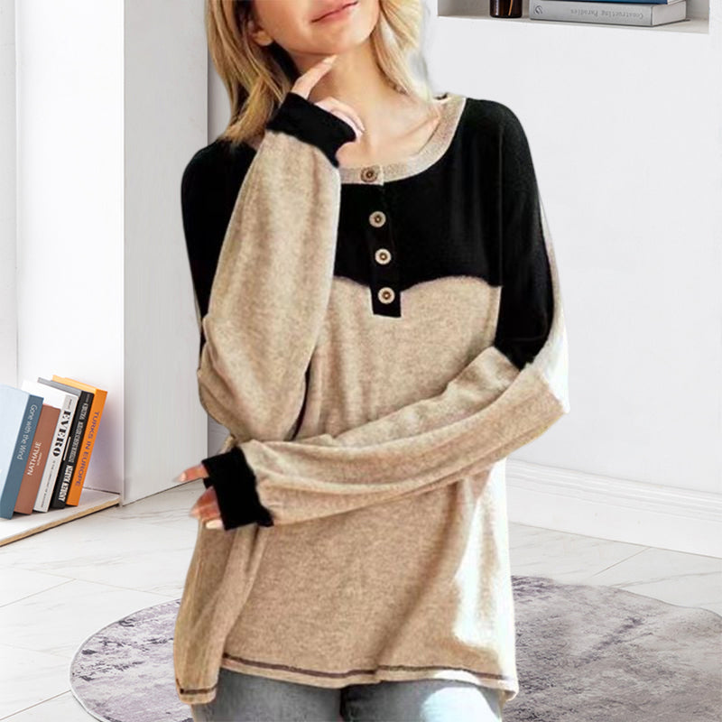 Round Neck Button Long Sleeve Shirt