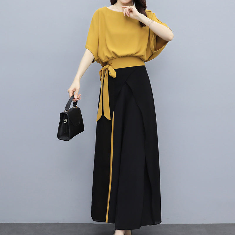 Chiffon Wide Leg Pants 2 Piece Set