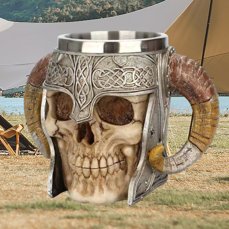 Viking Skeleton Mug with Horn Handles