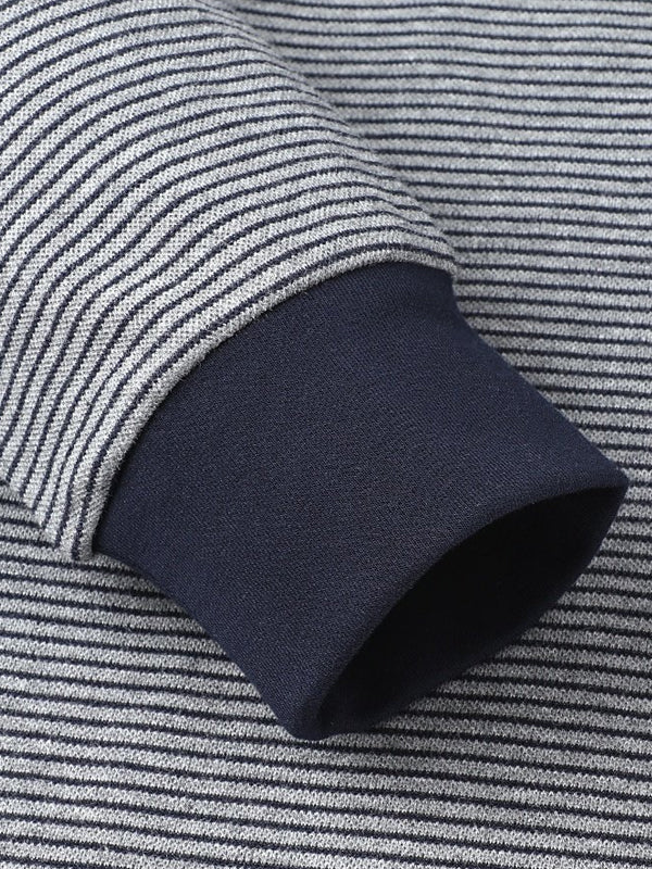 Men's Lapel Cotton Striped Long Sleeve POLO Shirt