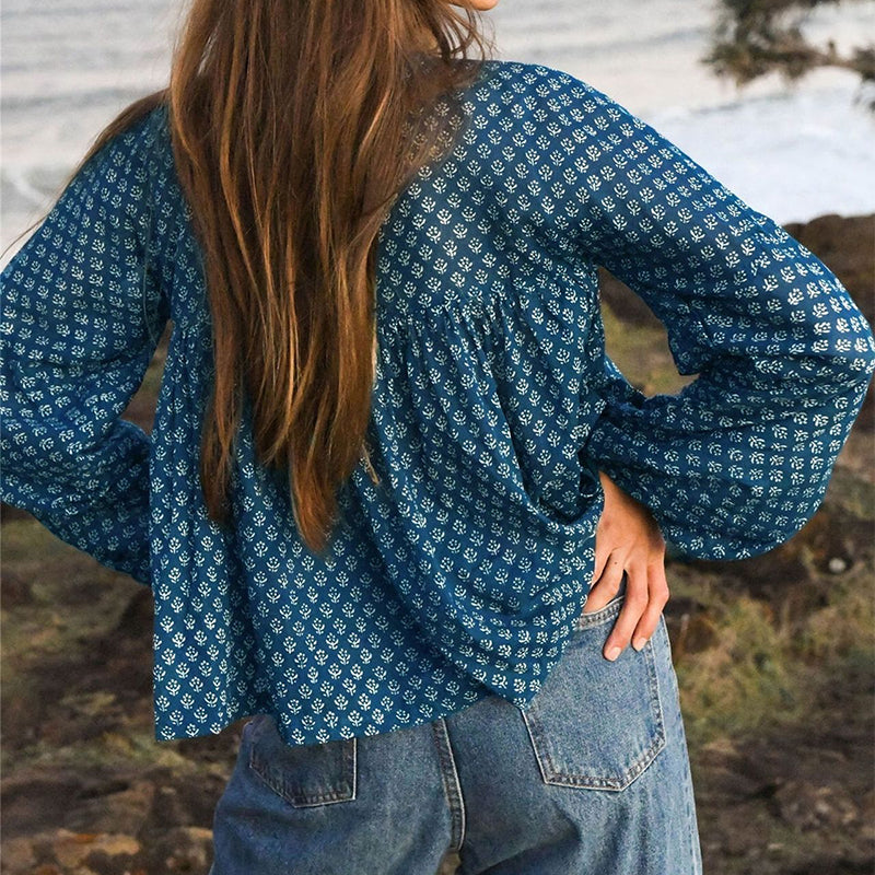 Lantern Long Sleeve Floral Chiffon Shirt