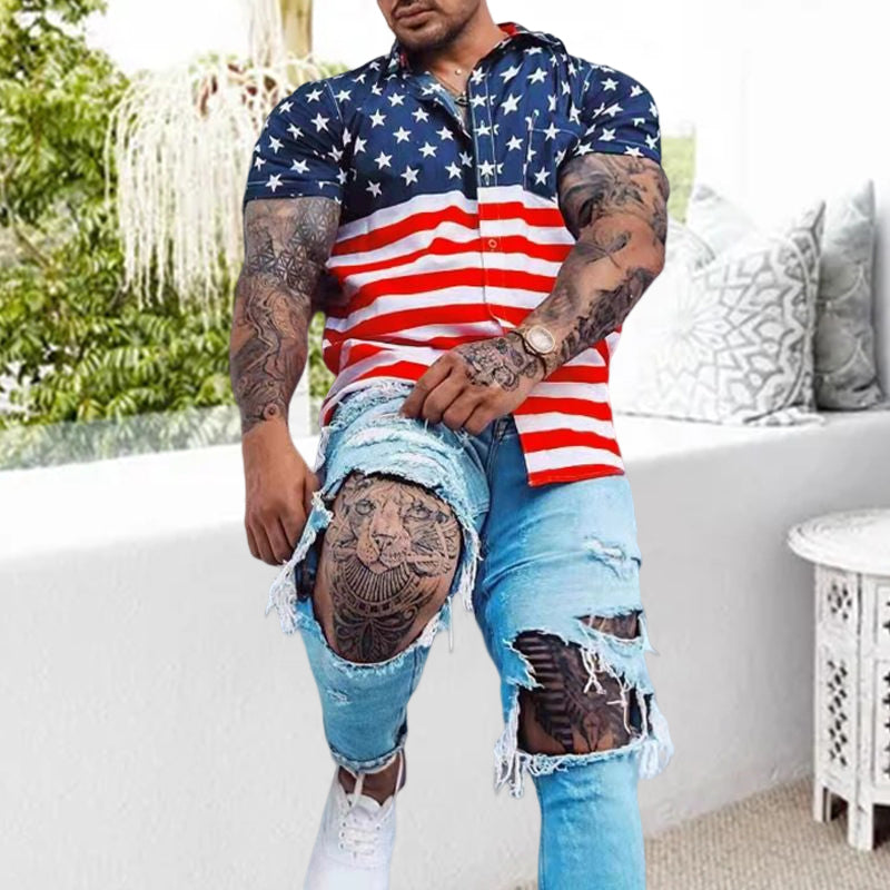 Men's American Patriotic Flag Polo Shirt