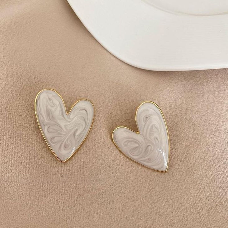 White Colored Big Heart Earrings