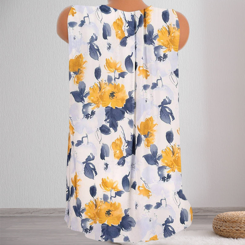 Loose Floral Print V-Neck Tank Top T-Shirt