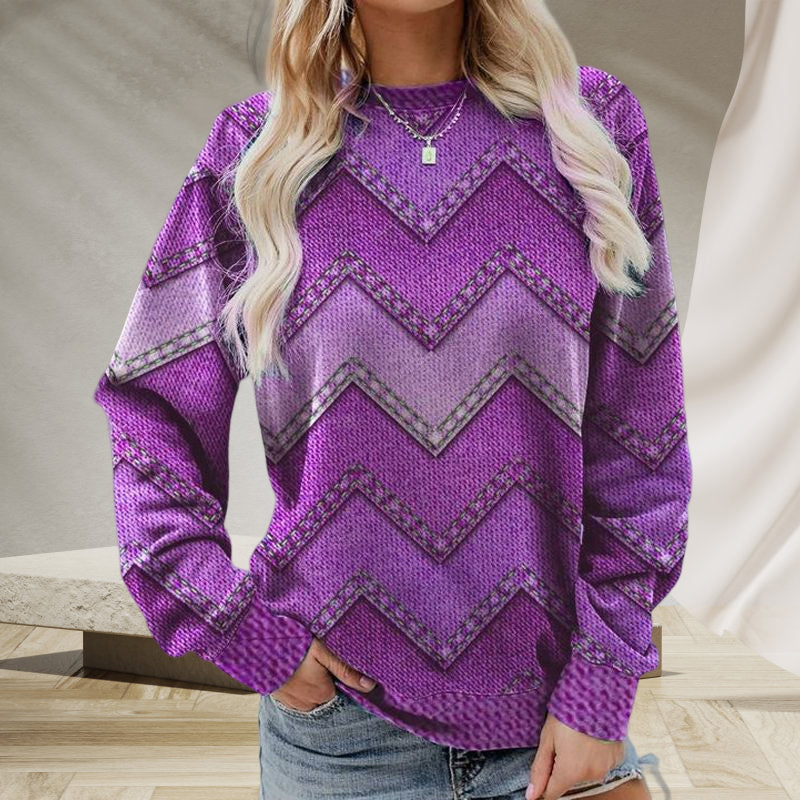 Women's Wavy Denim Print Casual Long Sleeve Sweater