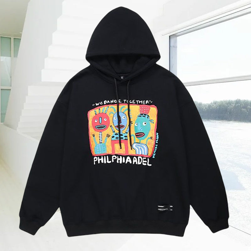 Ladies Autumn Cartoon Graffiti Print Hoodie