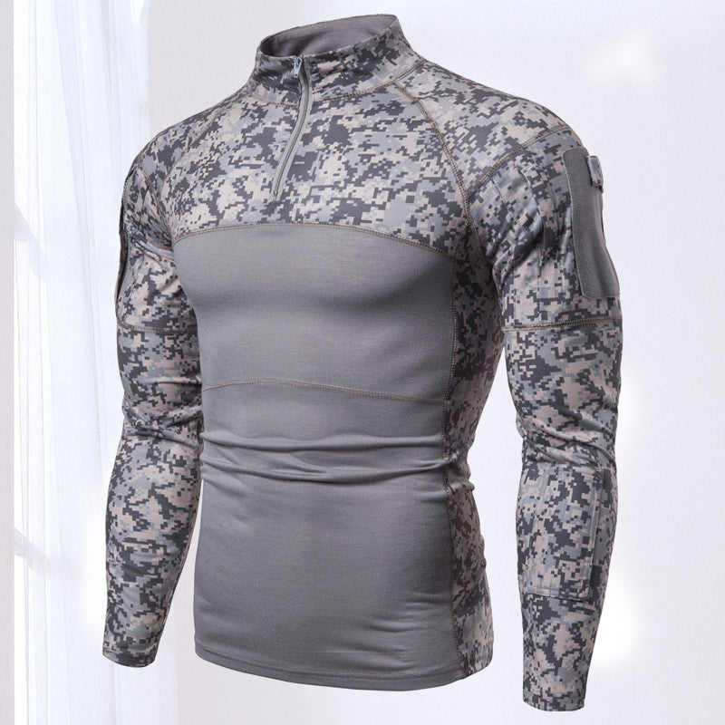 Camo Stand Collar Cotton Tactical T-Shirt