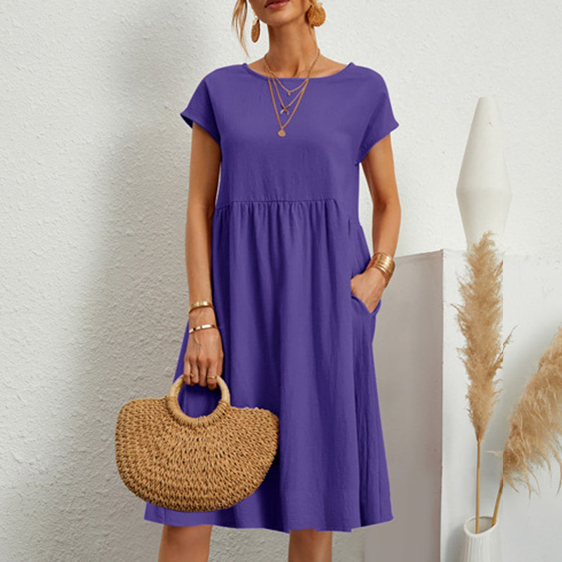 Cotton Crew Neck A-Line Dress