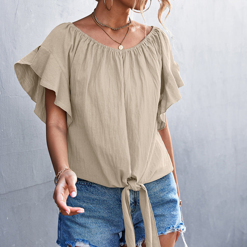 Ruffle Sleeve Round Neck Long Sleeve