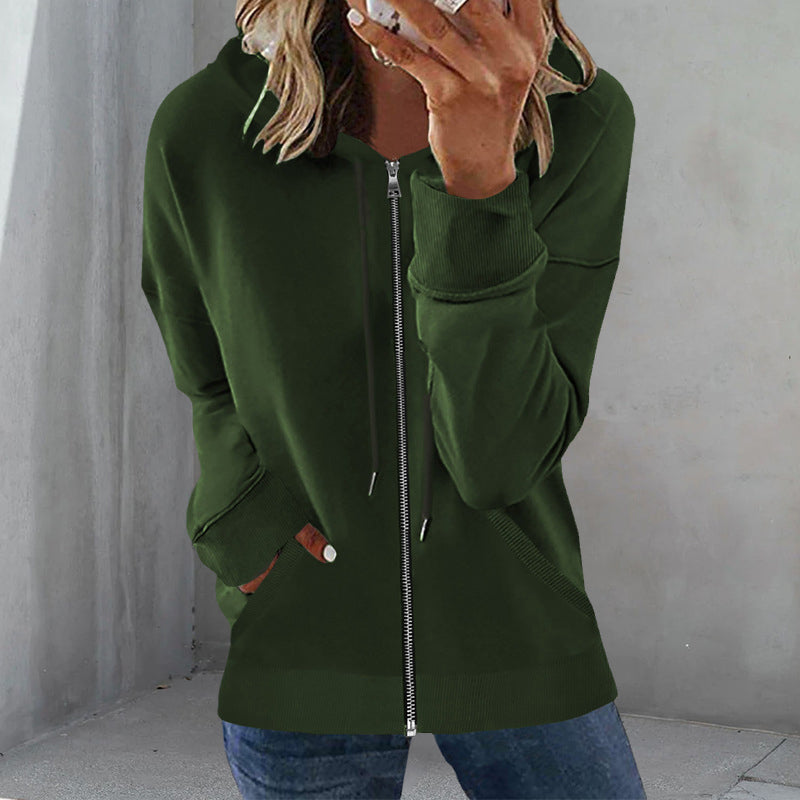 Zip Casual Solid Hooded Jacket