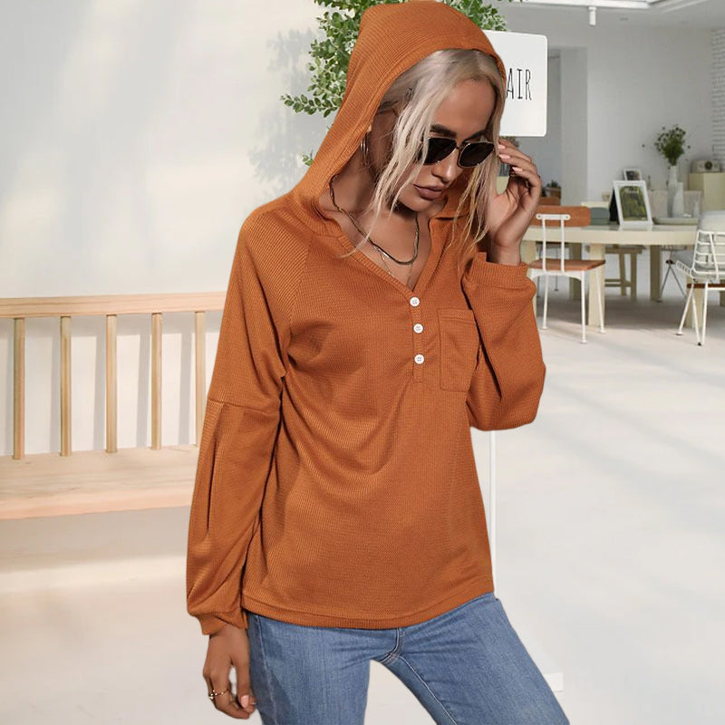 Women's Autumn Solid Color Long Sleeve Hooded Knitwear