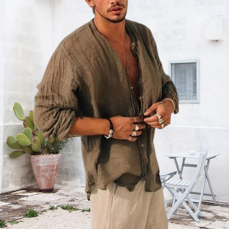 Men's Linen Simple Design Long Sleeve Shirt