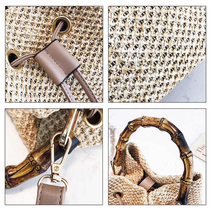 RATTAN STRAW BUCKET BAG
