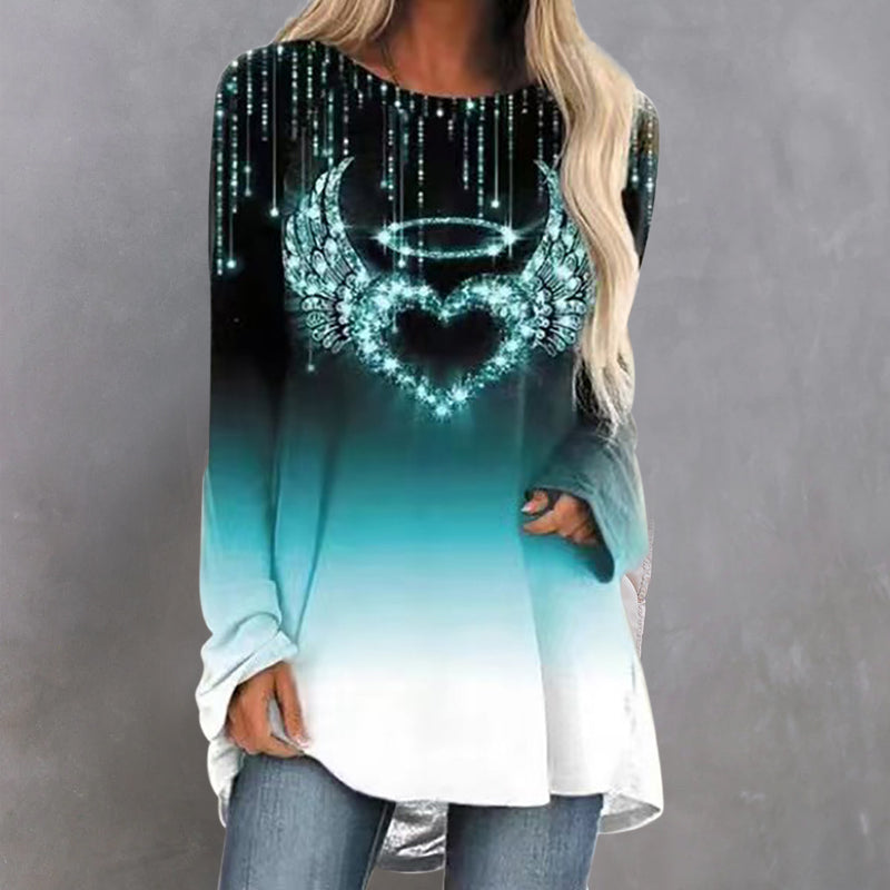 Round Neck Heart Print Long Sleeve T-Shirt