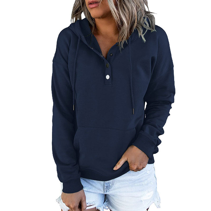 Long Sleeve Loose Casual Hooded Drawstring Pocket Sweatshirt