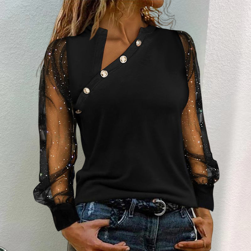 Trendy Mesh Stitching Long-sleeved Top