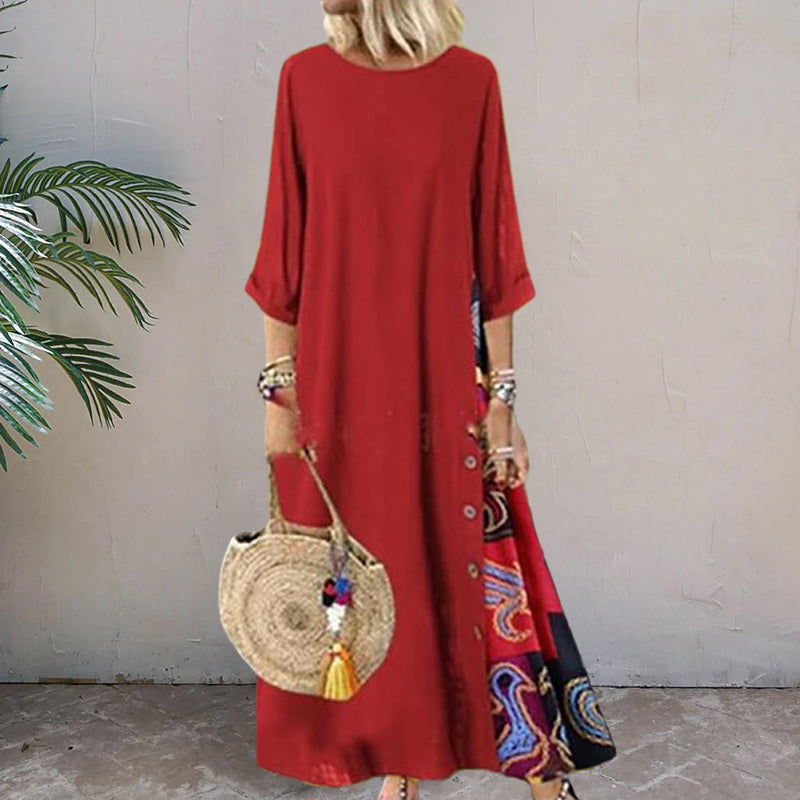 Contrast 3/4 Sleeve Dress