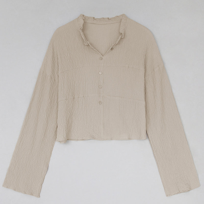 Solid Ruffle V-Neck Shirt