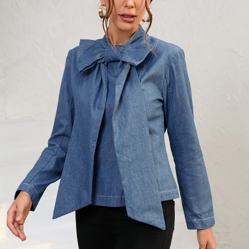 Bow Cropped Denim Jacket