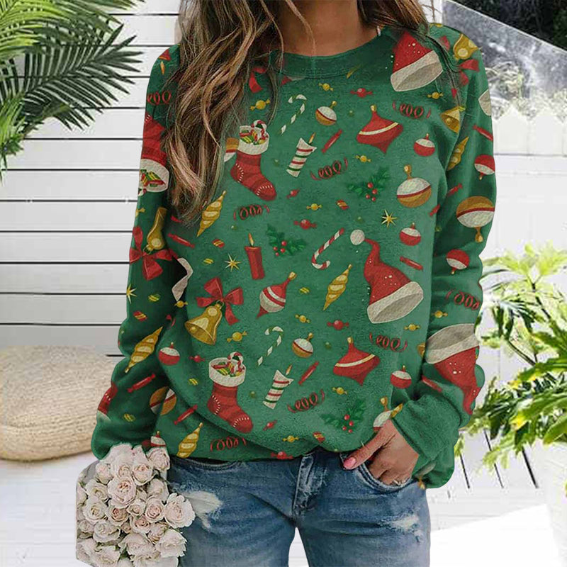 Crew Neck Christmas Hat Print Sweatshirt