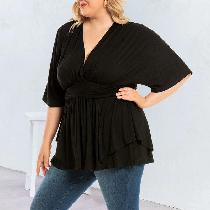 V-Neck Loose Solid Color Top