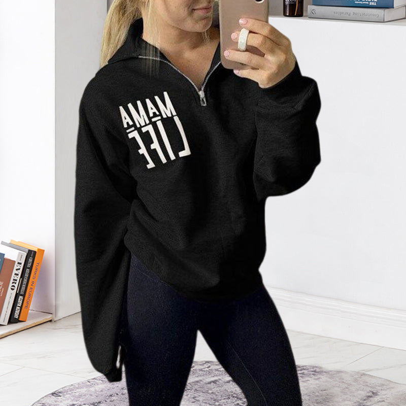 Stylish Letter Print Zip Sweatshirt