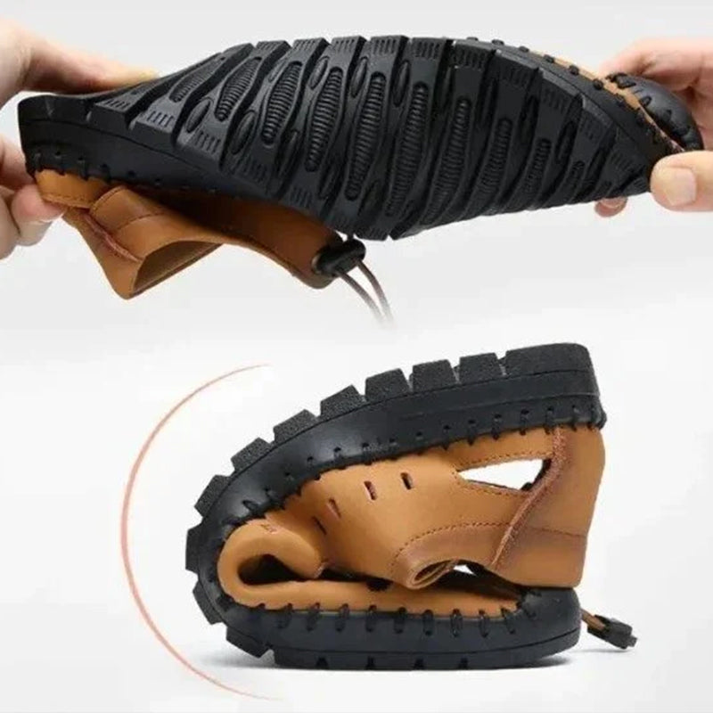 Aviator Wrapped Toe Hollow Leather Sandals