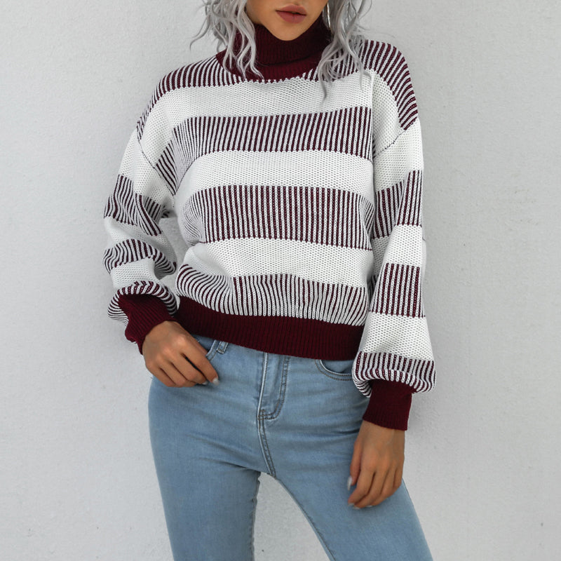 Lantern Sleeve Striped Sweater