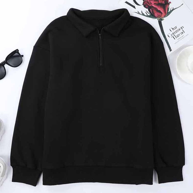 Lapel Zip Long Sleeve Sweatshirt