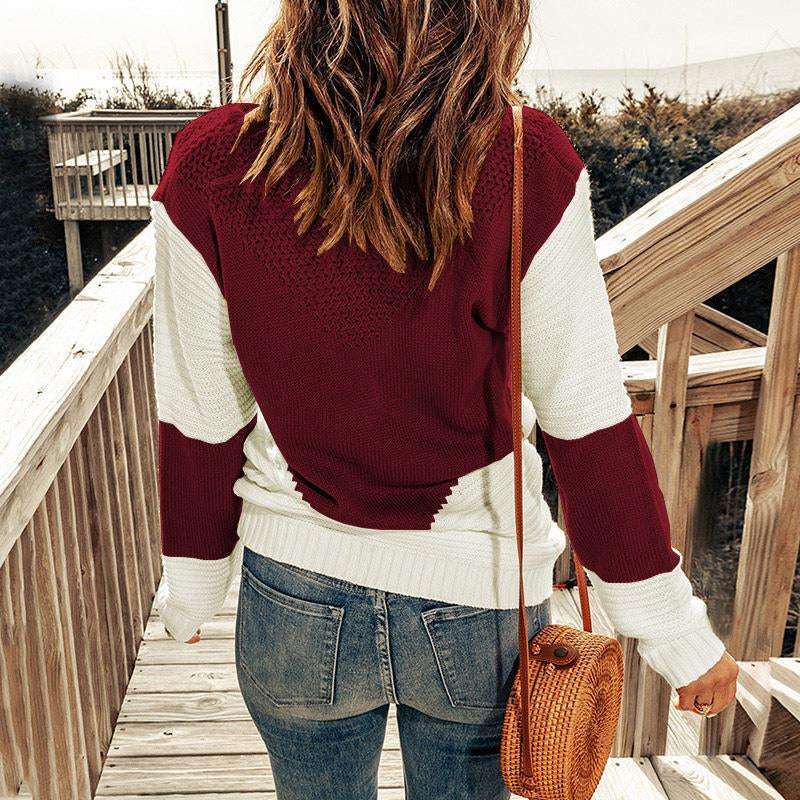 Crew Neck Contrast Pullover Sweater