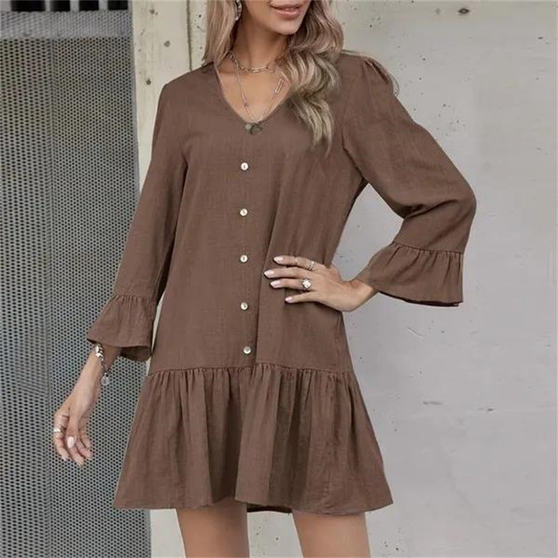 Pleated Bell Sleeve Dress