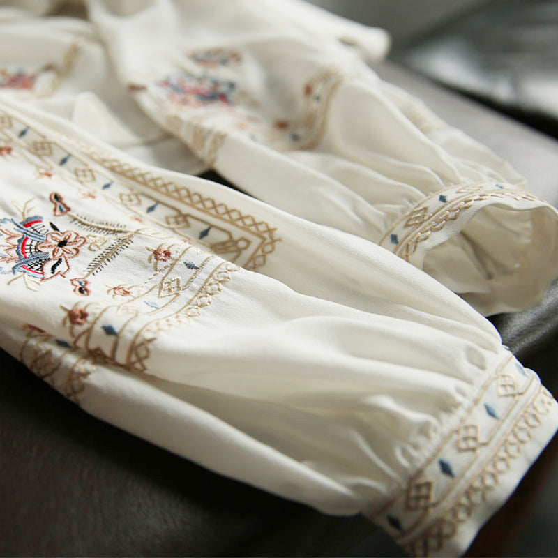 Elegant White Top Quality Embroideried Chiffon Blouse