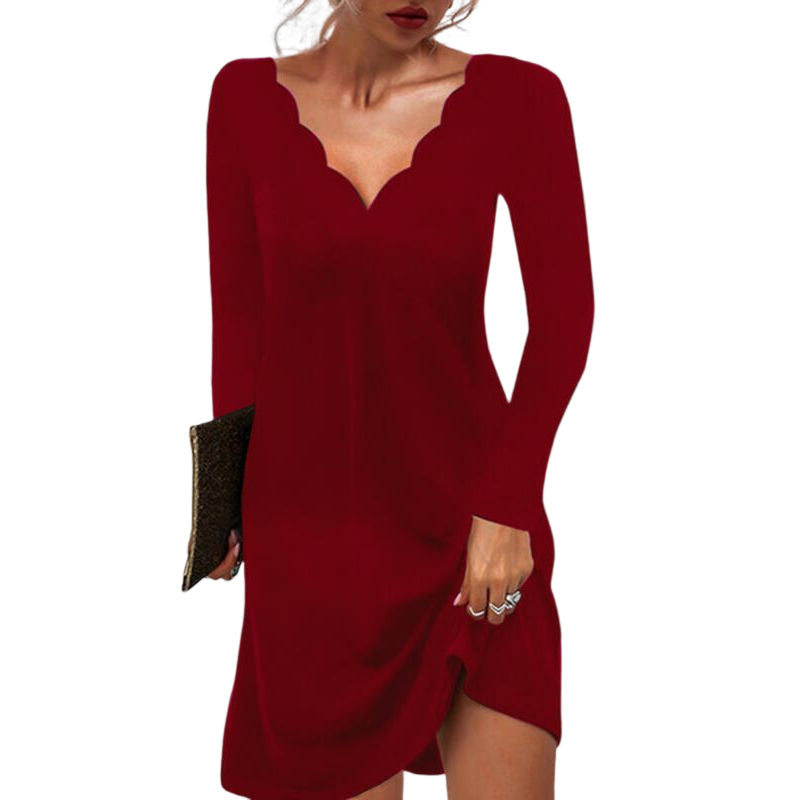 Solid Color Casual Deep V Dress