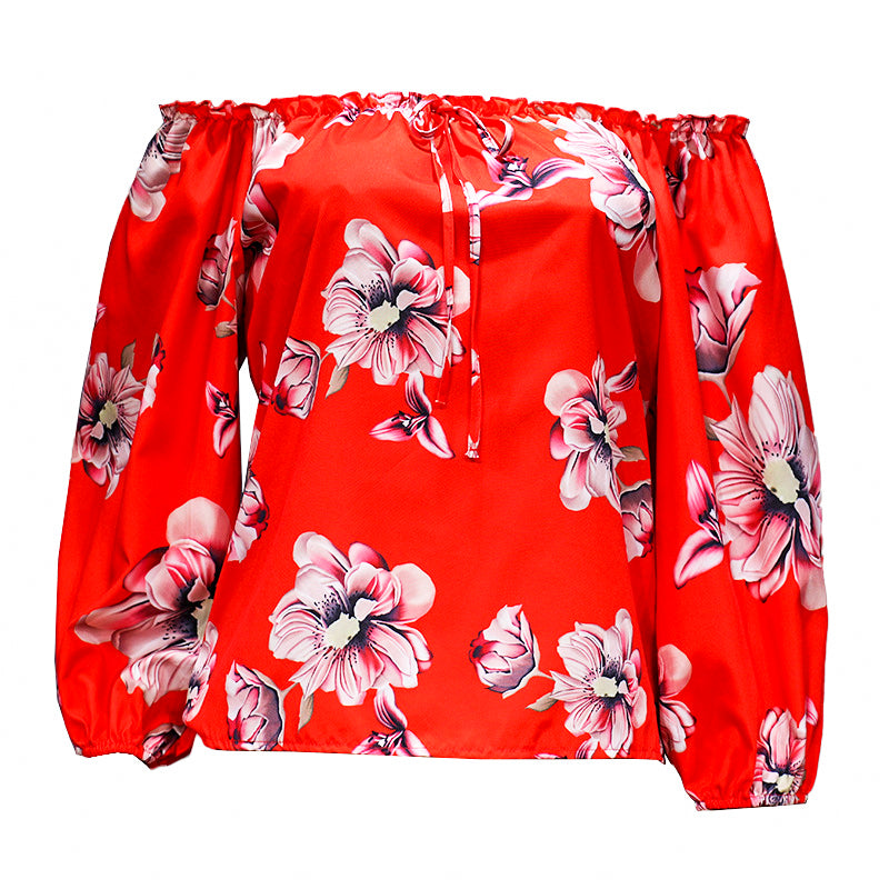 One-Line Neck Loose Print Top