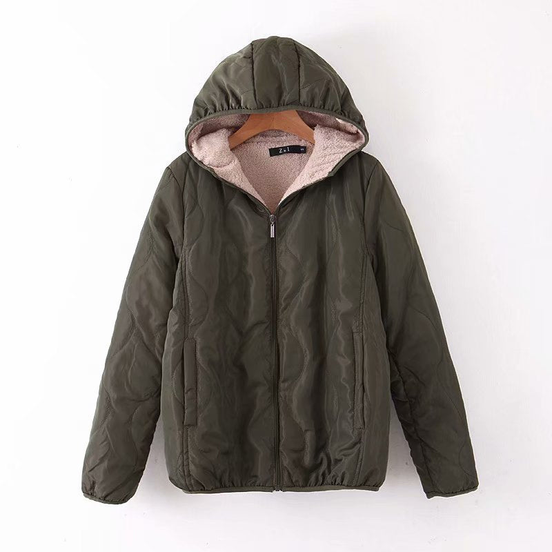 Lightweight Lamb Fleece Wavy Pattern Thermal Padded Coat