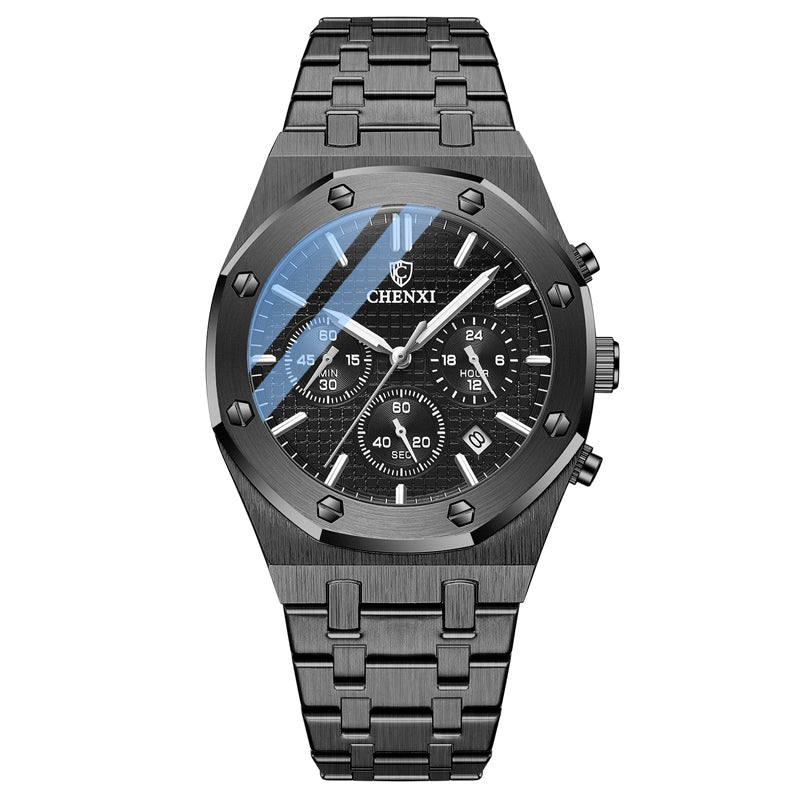 Men's Multifunctional Waterproof Quartz Steel Band Sports Watch