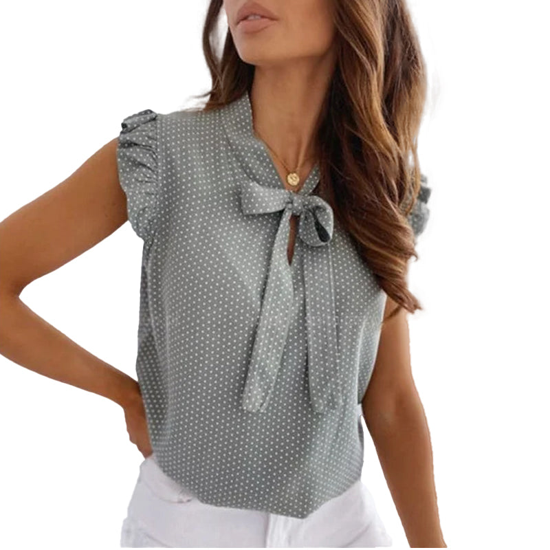 Women's Polka Dot Bow Neck Sleeveless Top