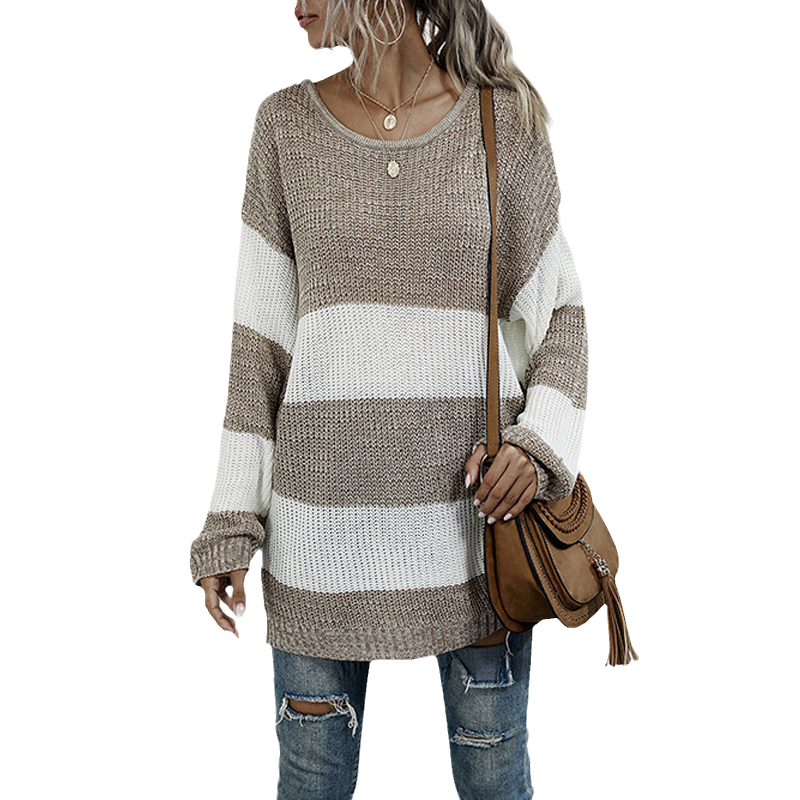 Striped Colorblock Crewneck Sweater