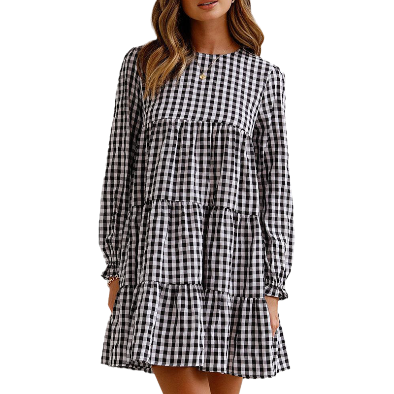 Round Neck Plaid Dress