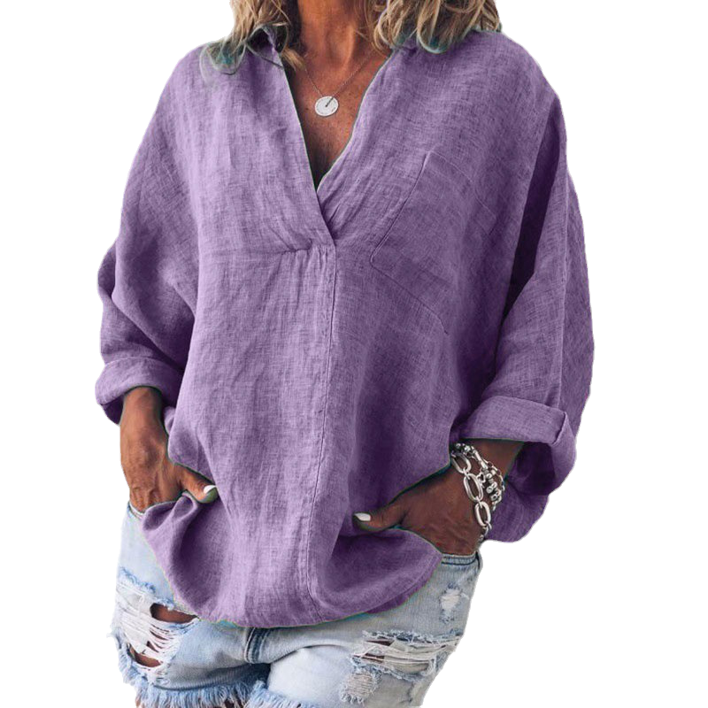 Oversized Loose Long Sleeve V-Neck Linen Shirt