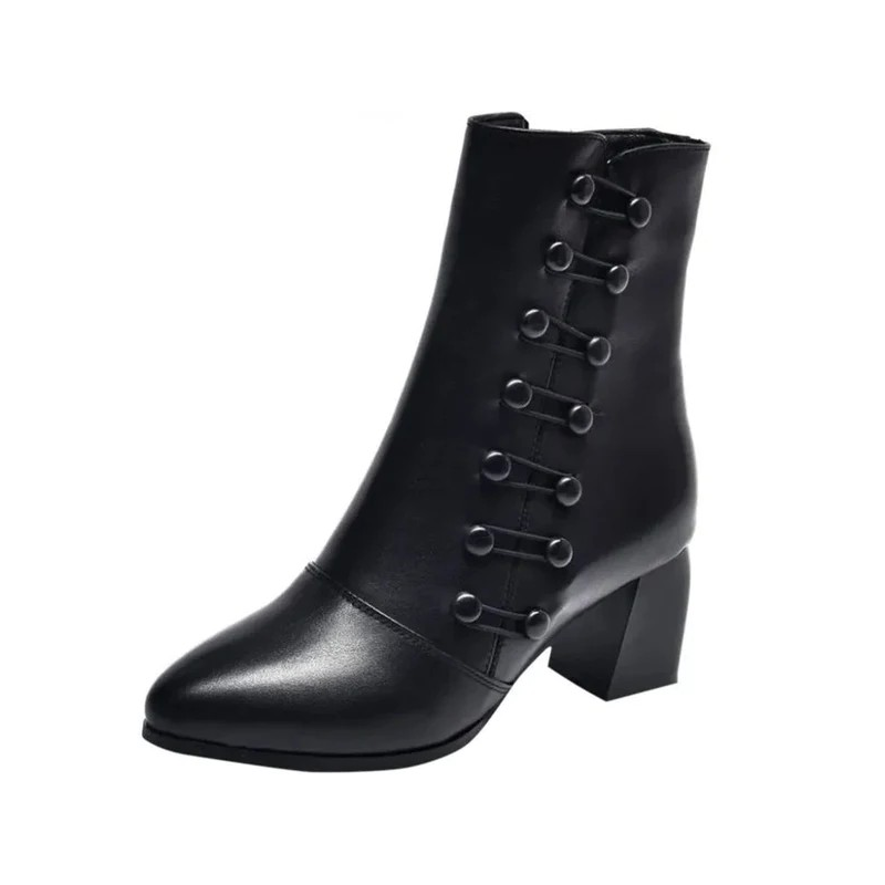 Women Warm Side Butto Leather Ankle Boots