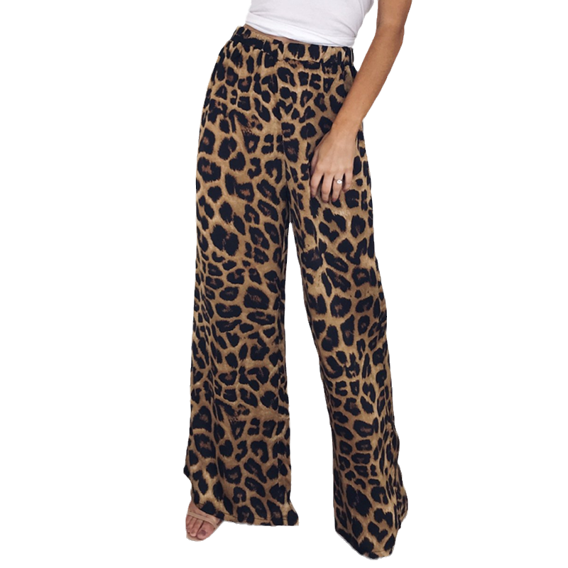 High Waist Leopard Print Wide Leg Pants