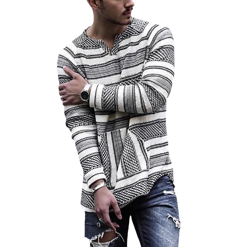 V-Neck Long Sleeve Striped T-Shirt