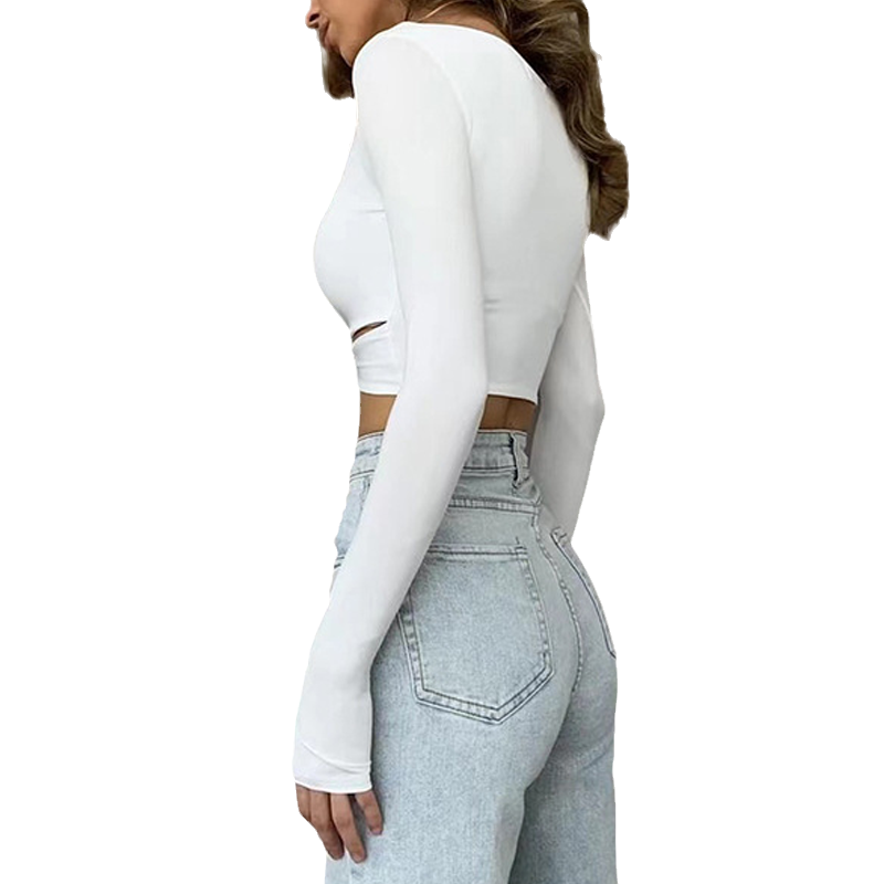 Long Sleeve Crewneck Tie Knot Top T-Shirt