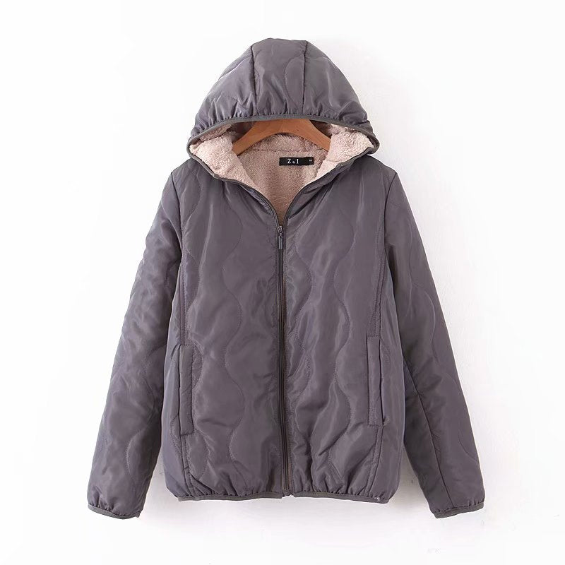 Lightweight Lamb Fleece Wavy Pattern Thermal Padded Coat