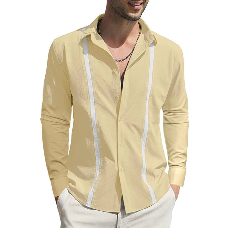 Men's Lapel Colorblock Long Sleeve Cardigan Shirt