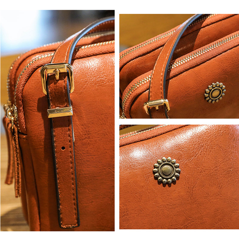 Double Zipper Oil Wax Leather Bag