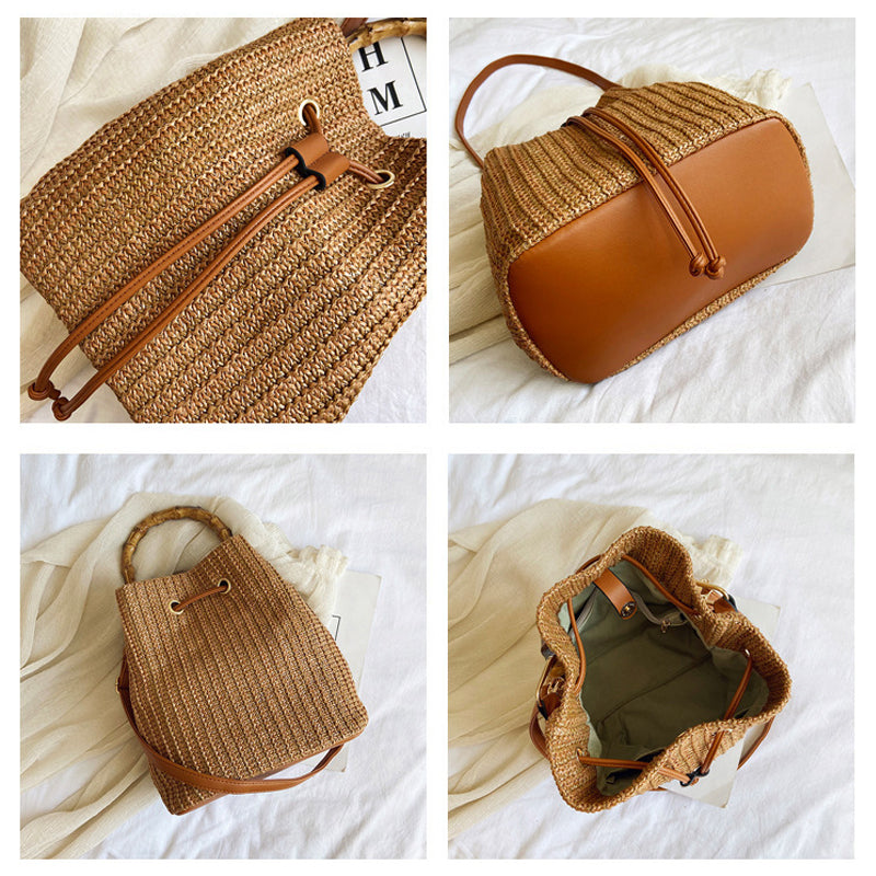 RATTAN STRAW BUCKET BAG
