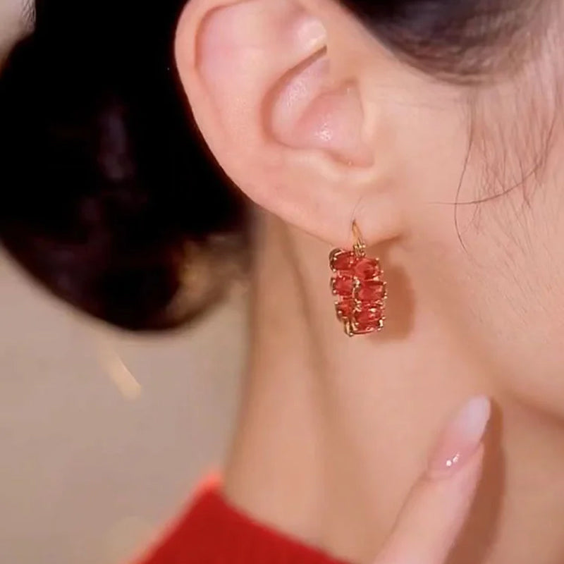 Exquisite Red Zircon Hoop Earrings