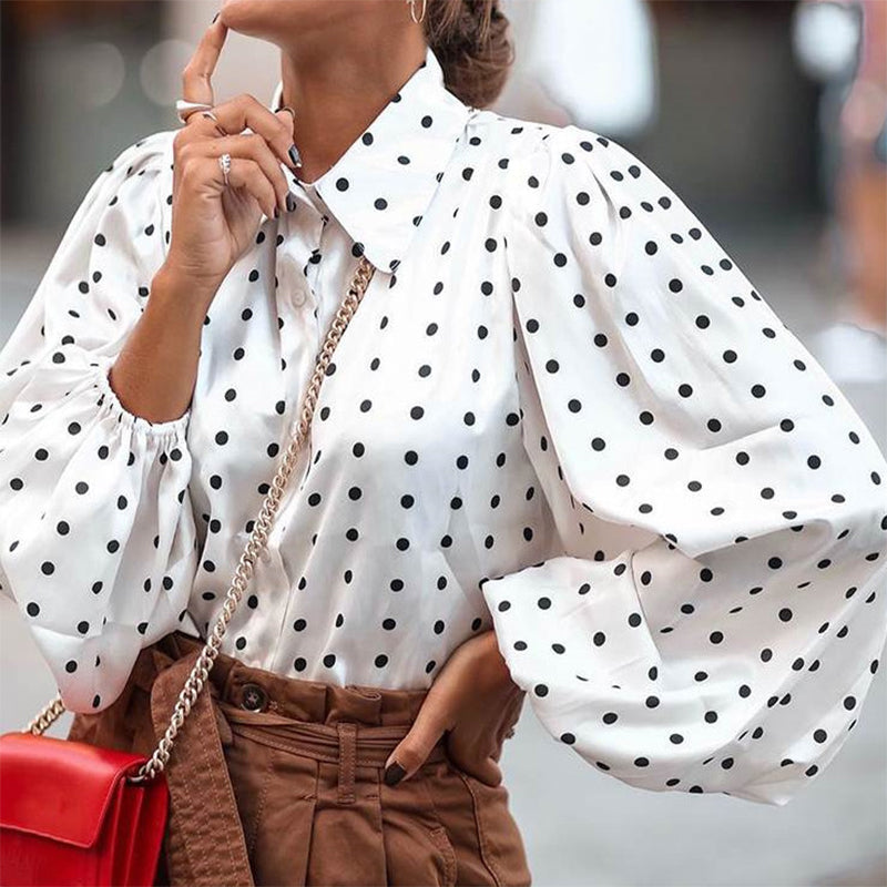 Lapel Polka-dot Chiffon Shirt